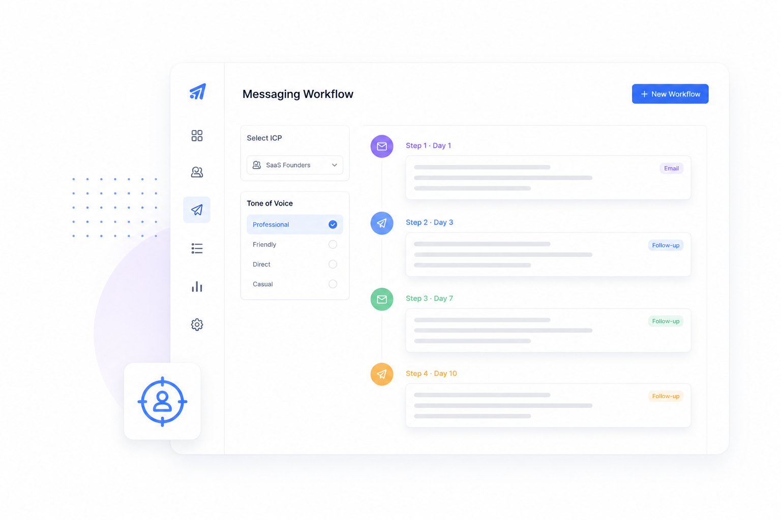 AI-driven messaging workflow builder interface
